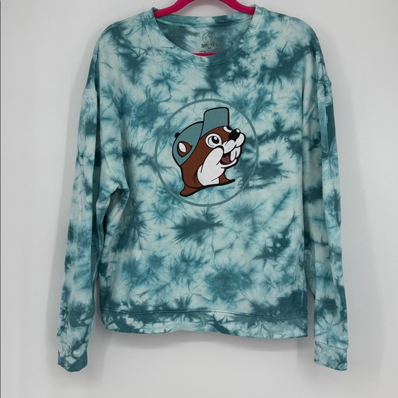 Buc-ee's Turquoise Tie-Dye Crew Sweater Size M - Picture 1 of 4